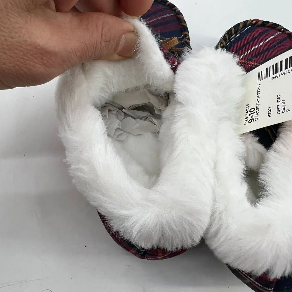 Gymboree Plaid Moccasin Youth Toddler 9-10 Soft Faux Fur Lined Baby Shoes New